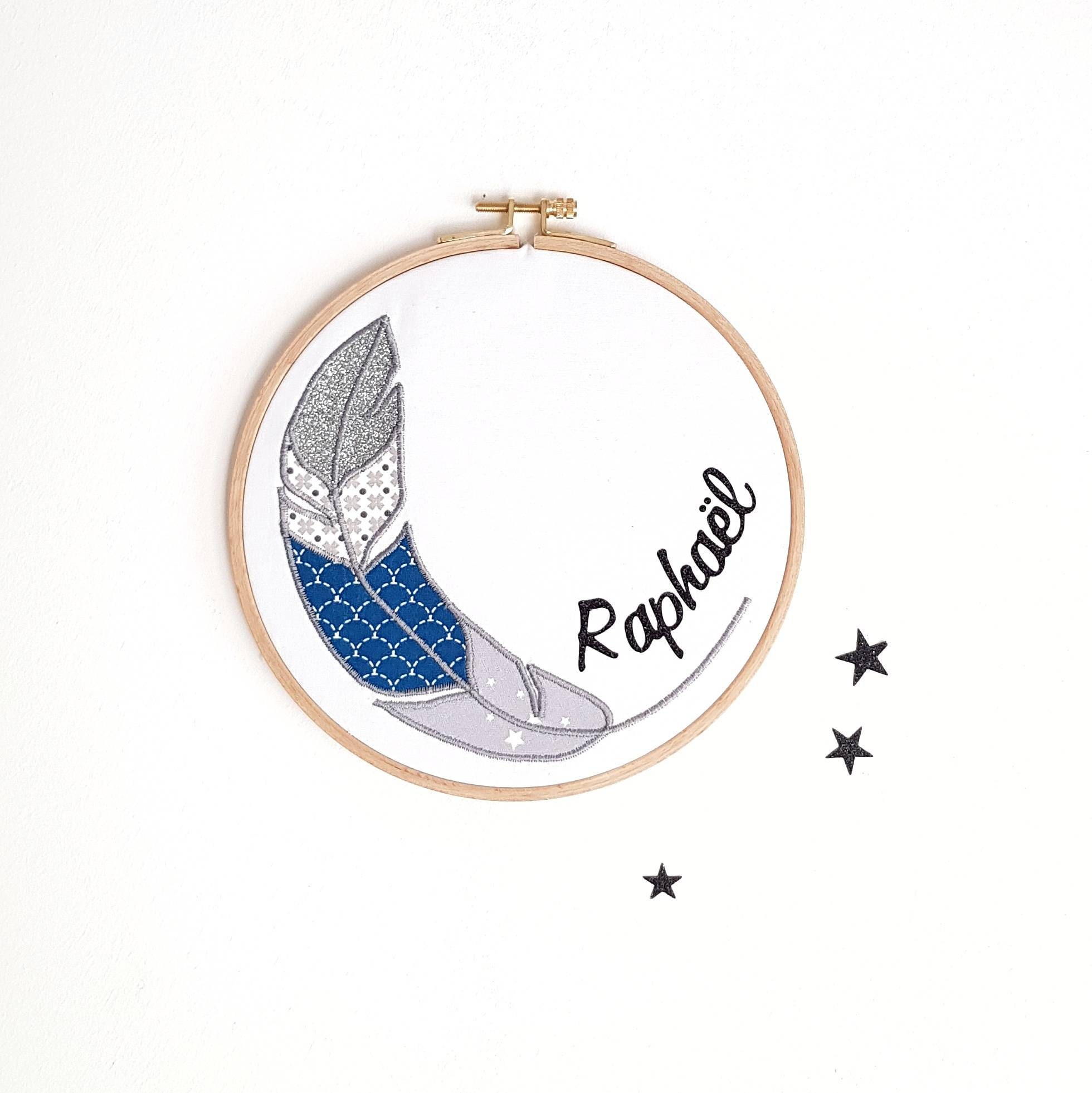 Cadre Décoratif, Décoration Murale, Cadre Personnalisable, Cadeau Personnalisé, Plume Brodée, Prénom