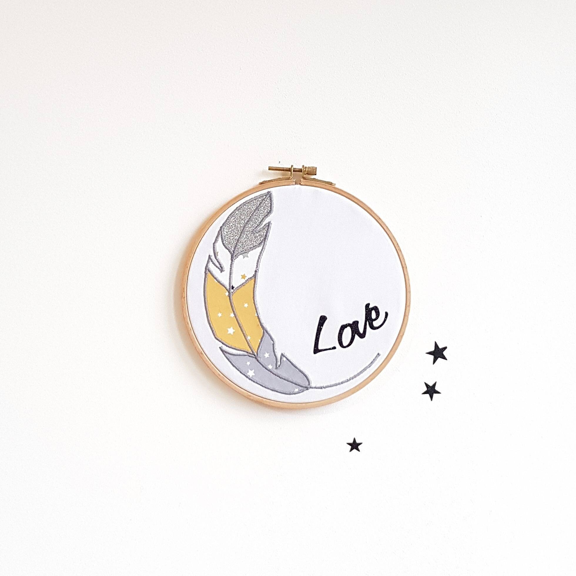 Decoration Murale Enfant Cadre Mural Plume Cadre Love Jaune Etsy