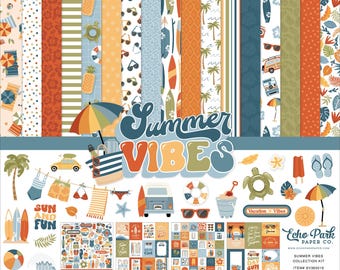 Kit de papeles estampados para álbumes de recortes Echo Park Paper Summer Vibes de 12x12 pulgadas - Venta de liquidación