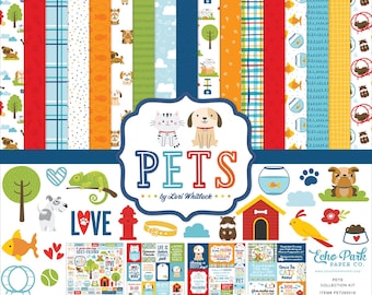 Kit de colección de papel con patrones para álbumes de recortes Echo Park Paper Pets de 12 x 12 - Oferta de desmontaje