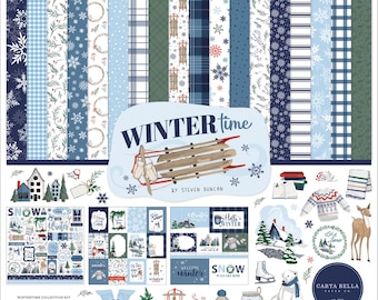Kit de colección de papel para álbumes de recortes con patrones de invierno de Echo Park/Carta Bella Paper de 12 x 12 pulgadas
