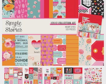 Kit de papeles estampados para álbumes de recortes Simple Stories Heart Eyes de 12x12 pulgadas - Venta por liquidación
