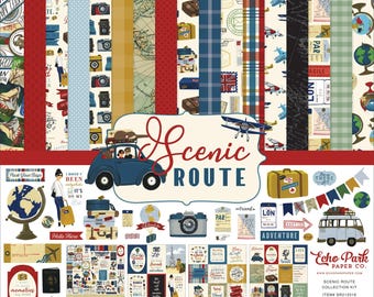 Kit de papeles decorativos para álbumes de recortes Echo Park Paper Scenic Route de 12x12 pulgadas - Venta de liquidación