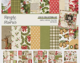 Kit de papeles estampados para álbumes de recortes Simple Stories Simple Vintage Yuletide de 12x12 pulgadas - Venta de liquidación