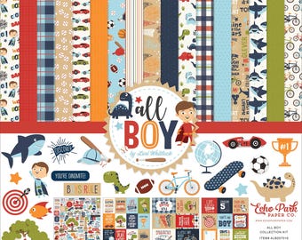 Kit de colección de papel para álbumes de recortes Echo Park Paper All Boy de 12 x 12 pulgadas - Oferta de desmontaje