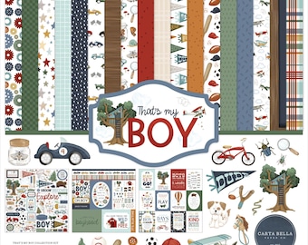 Kit de papeles estampados para álbumes de recortes Echo Park Paper / Carta Bella That's My Boy de 12x12 pulgadas - Venta de liquidación