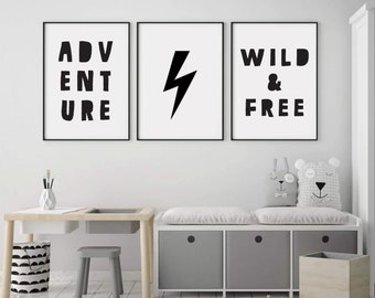 Printable Art | Adventure | Wild and free | Digital File | Nursery Wall Art | Nursery Decor | Baby Boy Room Art