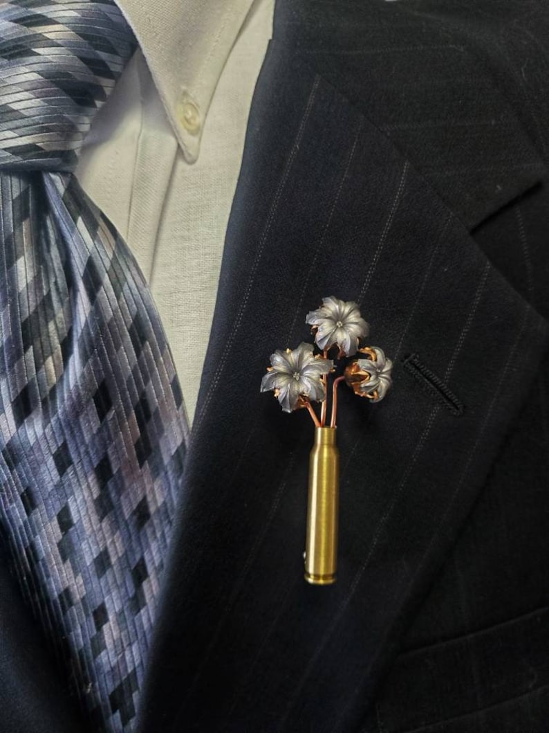 Single 9mm Bullet Flower Wedding Accessories Boutonniere Wedding Bouquet Bullet Slug Pendant Gun Gifts Freedom Seed Bullet Art image 9