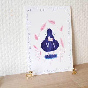 Carte postale Inktober Petit Monstre bleu