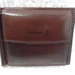 Portafoglio Fermasoldi MARRONE Porta Carte di Credito Porta Monete Artigianale Made in Italy Incisione del Nome Iniziali Personalizzato