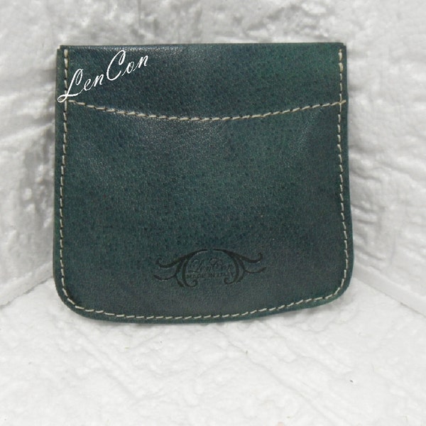 Heren munt portemonnee in handgemaakt gebufferd leer met gravure op de achterkant