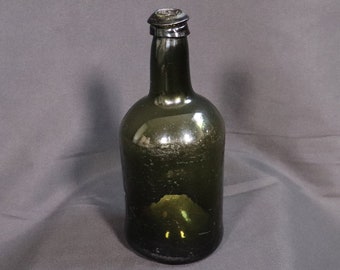 Colonial black glass antique wine bottle, 18th century, 1700’s, vintage bottle, antique bottle, hand blown