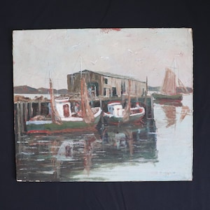 Arte original, Pintura al óleo a bordo de Giragos der Garabedian, auténtico, impresionista, barcos de pesca en el muelle, paisaje marino costero