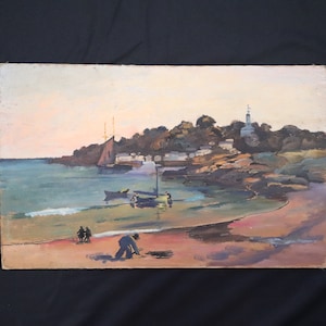 Arte original, Pintura al óleo a bordo de Giragos der Garabedian, auténtico, impresionista, paisaje de playa, paisaje marino costero, Rockport Ma