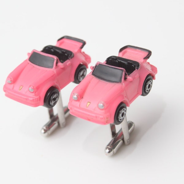 Micro Machine Cufflinks - Pink Convertible Porsche 911 Car Cufflinks