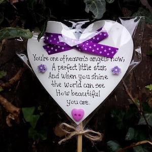 Personalised Child Memorial Heart, Baby Grave Ornament- water resistant-outdoor