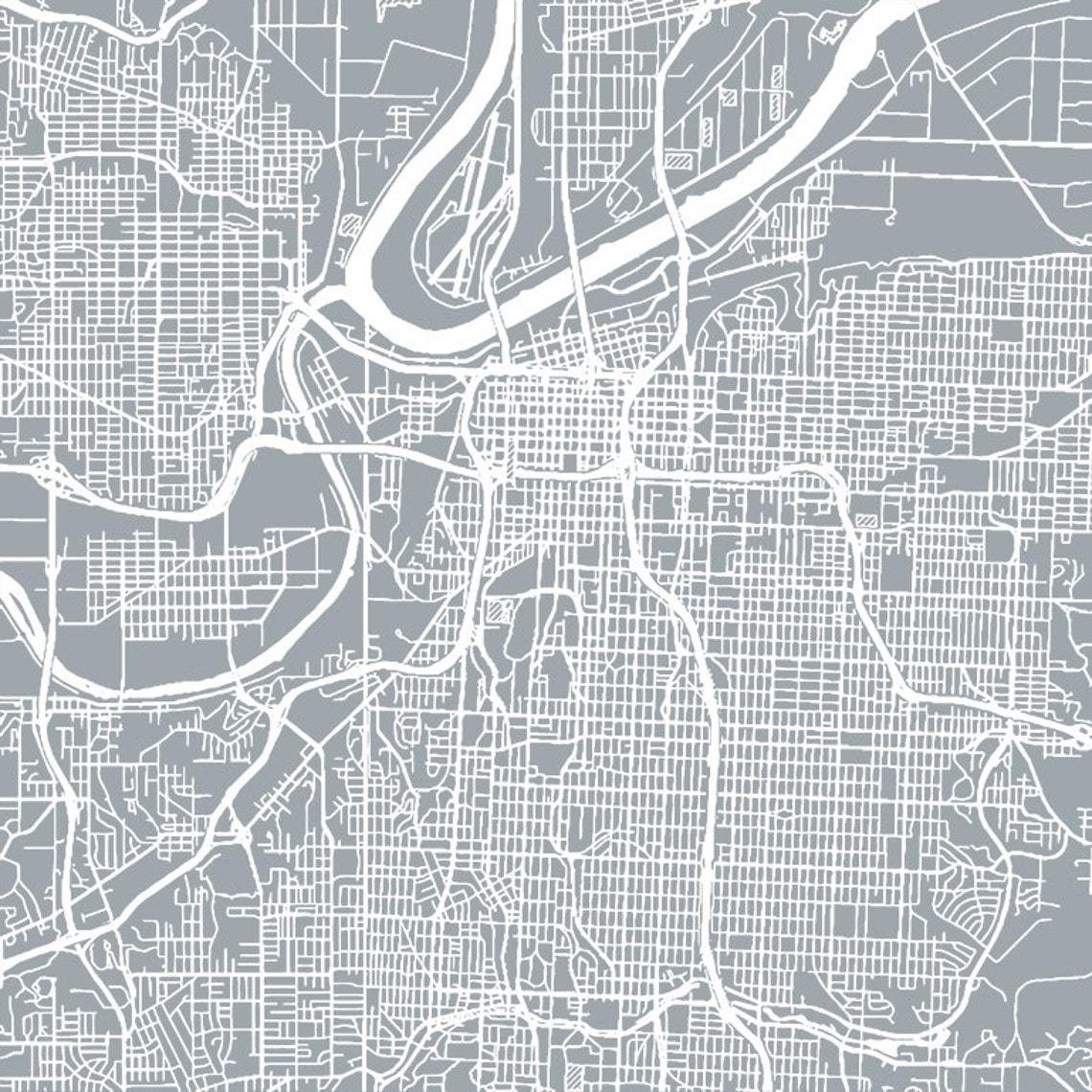 Map of Kansas City Large Canvas City Maps Street Map Etsy