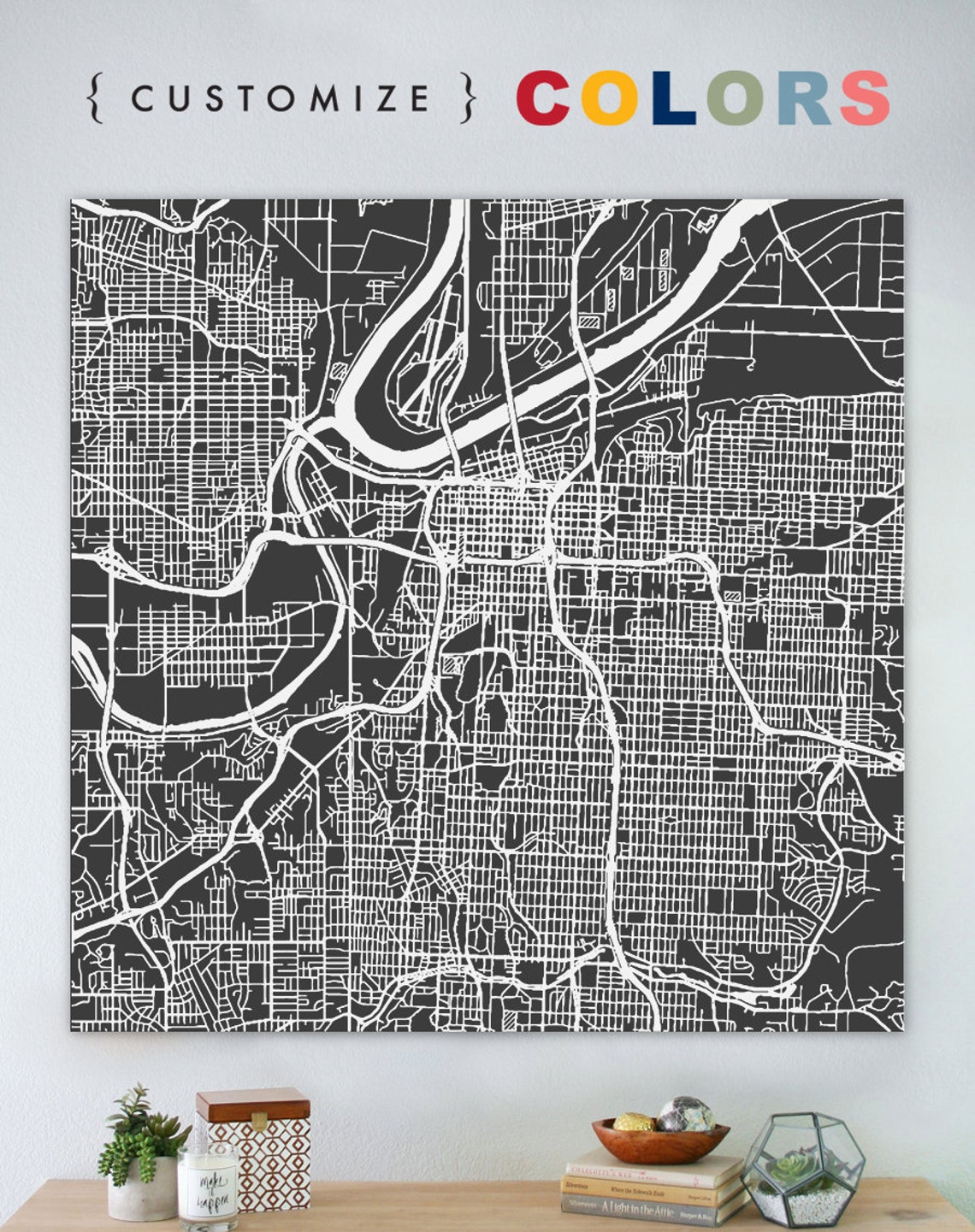 Map of Kansas City Large Canvas City Maps Street Map Etsy