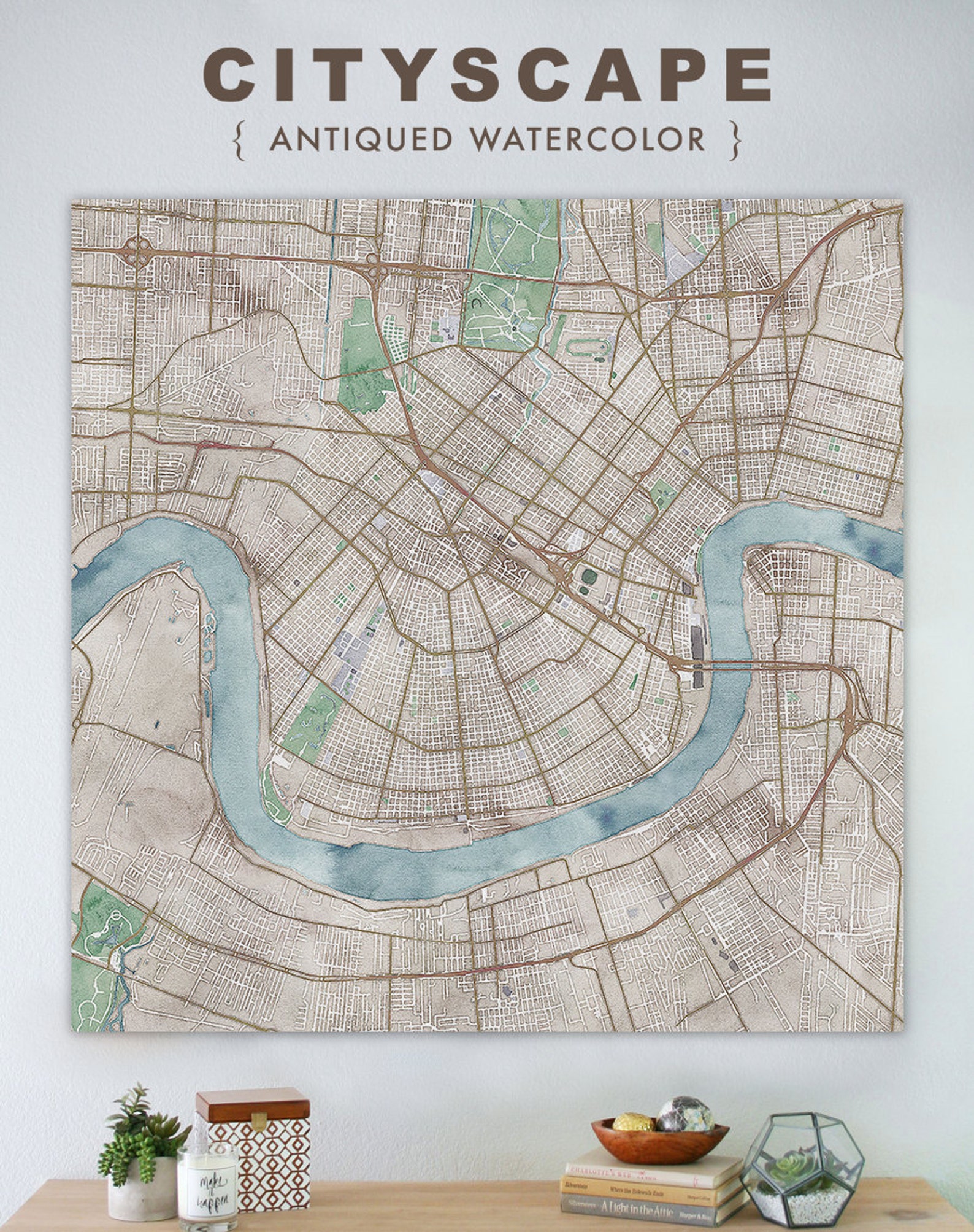 Map of New Orleans Large Canvas City Maps Watercolor Map Etsy