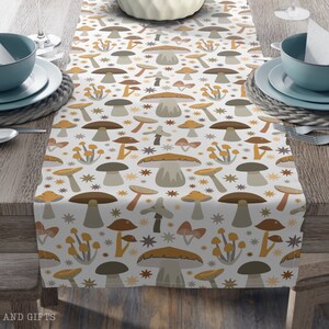 Mushroom Table runner- Mushroom Table Décor-  Mid Century Modern Décor Objects- Cottage Core Décor- Dark Botanicals