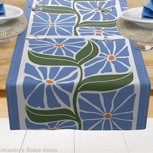 Custom Table Runner | Block Print Style Blue Floral  | Modern Table Décor