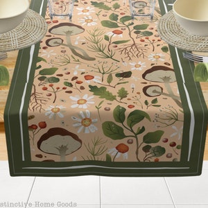 Custom Table Runner | Summer Mushrooms and Flowers | Cottage Core Décor