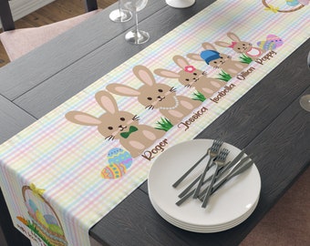 Custom Easter Bunny Family Personalized Table Runner | Seasonal Dining Room Table Décor