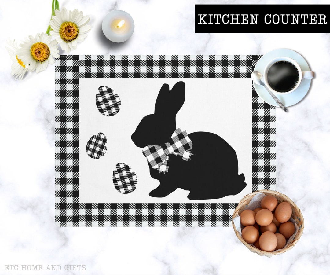 Easter Placemats Easter Bunny Décor Black and White Buffalo Plaid Bunny Placemats Farmhouse