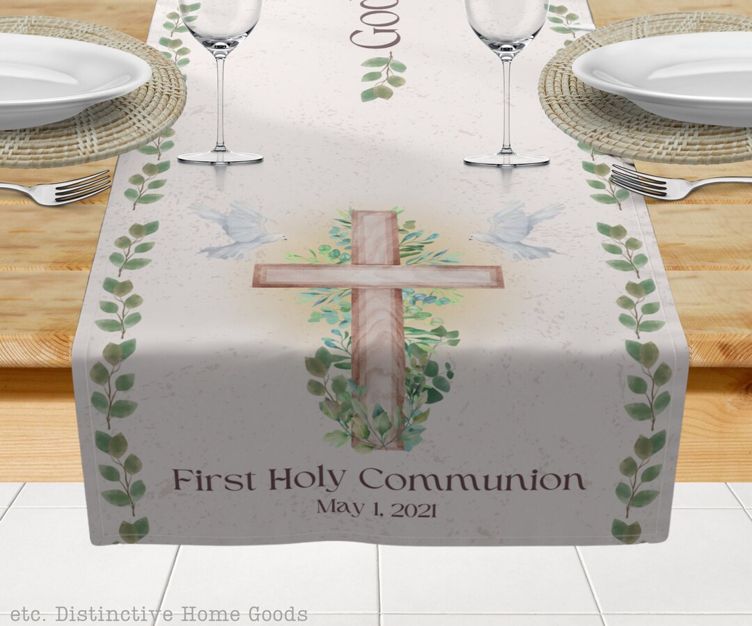First Communion Catholic Table Runner Wooden Cross and Etsy