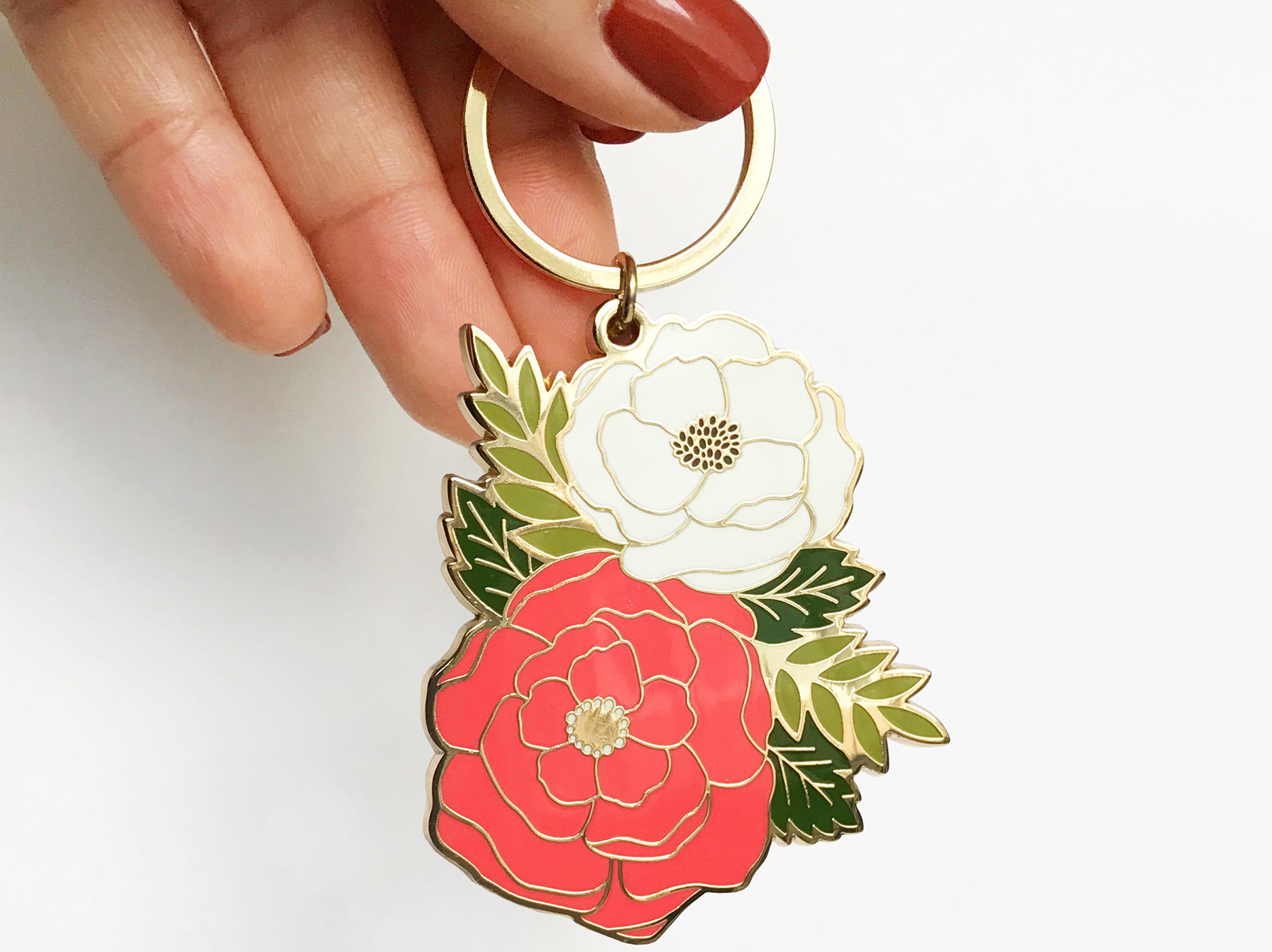Irene Floral Enamel Keychain | Cute Flower Keychain | Peony Keychain …