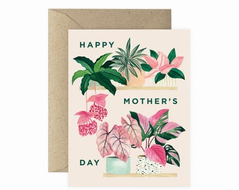 Plant Shelf Mother's Day Greeting Card | Mother's Day Card | I Love You Mom Card | Hand Painted Card | Modern Brush Card