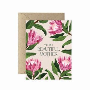 King Protea Beautiful Mother Greeting Card Mother's Day Card I Love You Mom Card Hand Painted Card Modern Brush Card image 1