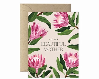King Protea Beautiful Mother Greeting Card | Mother's Day Card | I Love You Mom Card | Hand Painted Card | Modern Brush Card
