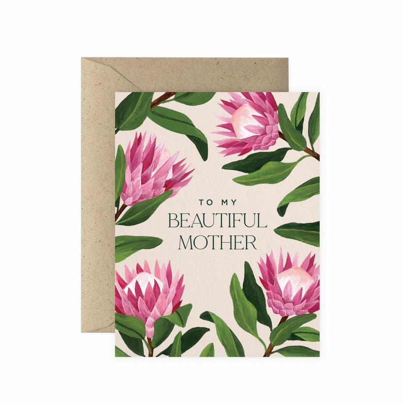 King Protea Beautiful Mother Greeting Card Mother's Day Card I Love You Mom Card Hand Painted Card Modern Brush Card image 1