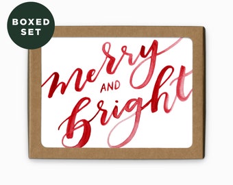 BOXED SET Merry & Bright Greeting Card | Modern Christmas Card | Modern Holiday Card | Christmas Greeting Card | Set of 6 Cards