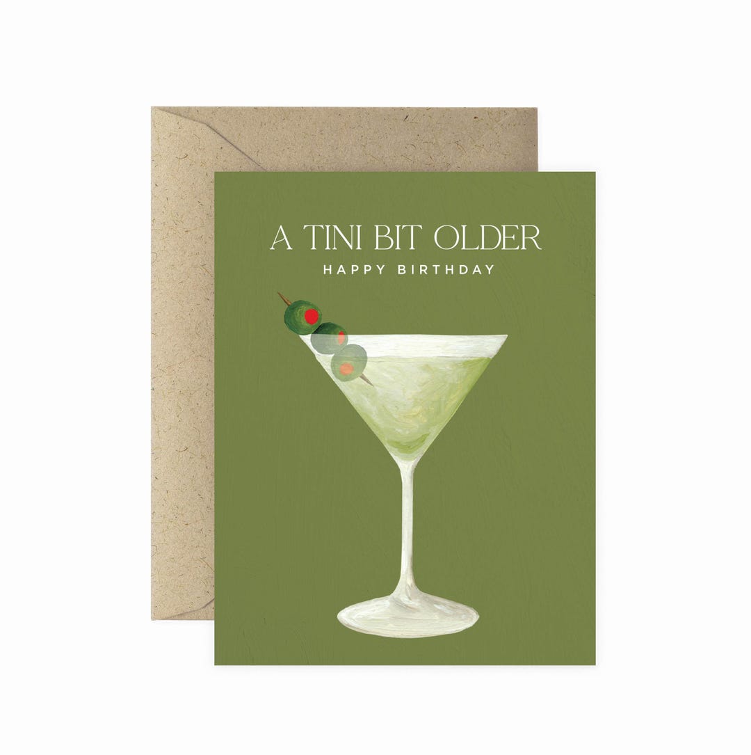 Martini Birthday Greeting Card | A Tini Bit Older - Etsy