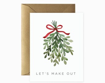 Let's Make Out Christmas Card | Funny Christmas Card | Funny Holiday Card | Mistletoe Card | Holiday Card | Christmas Greeting Card