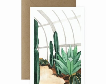 Cactus Conservatory Art Print Greeting Card | Tropical Art Print | Tropical Wall Art | Framable Art Print | Tropical Blank Card