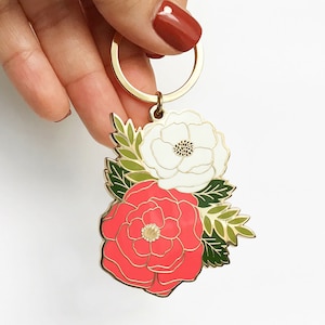 Irene Floral Enamel Keychain | Cute Flower Keychain | Peony Keychain | Plant Keychain | Key Ring | Key Fob | Gift for Gardener | Keychains