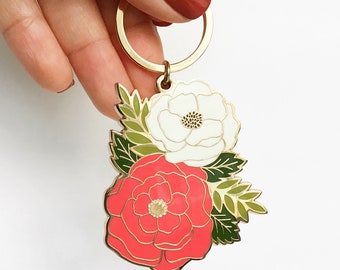 Irene Floral Enamel Keychain | Cute Flower Keychain | Peony Keychain | Plant Keychain | Key Ring | Key Fob | Gift for Gardener | Keychains