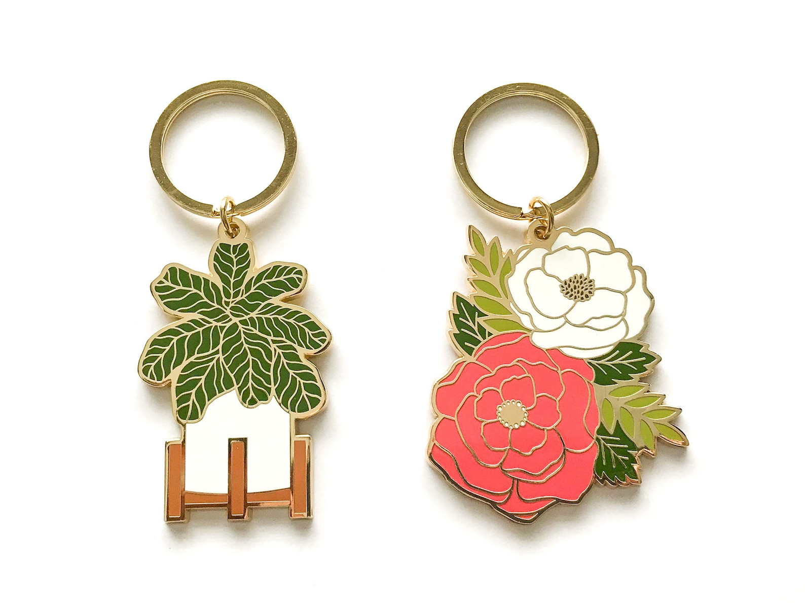 Irene Floral Enamel Keychain Cute Flower Keychain Peony Etsy
