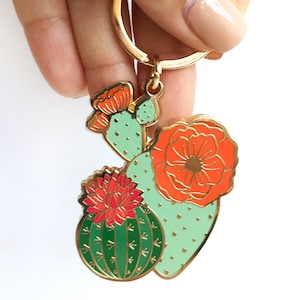 Blooming Cacti Enamel Keychain | Cute Flower Keychain | Cactus Keychain | Plant Keychain | Key Ring | Key Fob | Gift for Gardener