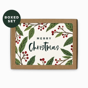 Cartão de Feliz Natal Winter Berry | Conjunto de 6 caixas | Cartão de Natal moderno | Cartão de Natal moderno | Cartão de felicitações de Natal