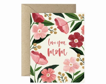 Love You Mom Poppy Greeting Card | Mother's Day Card | I Love You Mom Card | Minimal Greeting Card | Hand Painted Card | Modern Brush Card
