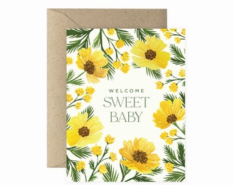 Welcome Sweet Baby Wildflower Greeting Card | Baby Shower Card | New Baby Greeting Card | Congratulations Card | Plant Lover | Floral Card