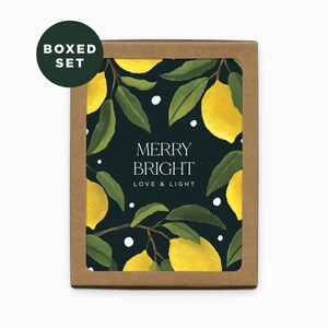 Lemons Merry Bright Christmas Card / Juego en caja de 6 / Tarjeta de Navidad moderna / Tarjeta navideña moderna / Tarjeta de felicitación de Navidad