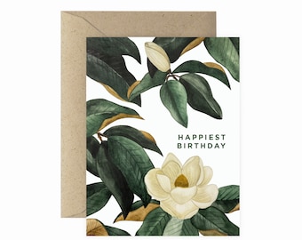 Happiest Birthday Greeting Card | Magnolia Greeting Card | Plant Lover Greeting Card | Plant Lady Card | Plant Card | Plant Lover