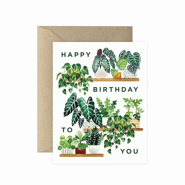 Plant Shelf Happy Birthday Greeting Card | Happy Birthday Card | Plant Lover Greeting Card | Plant Lady Card | Plant Card | Plant Lover