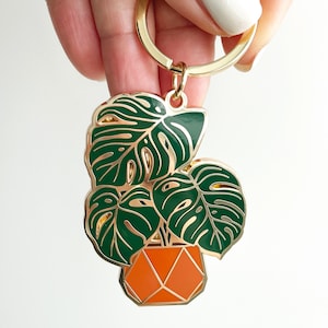 Monstera Plant Enamel Keychain | Cute Plant Keychain | Monstera Keychain | Key Fob | Key Ring | Gift for Her | Plant Lady Accessory