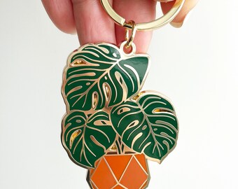 Monstera Plant Enamel Keychain | Cute Plant Keychain | Monstera Keychain | Key Fob | Key Ring | Gift for Her | Plant Lady Accessory